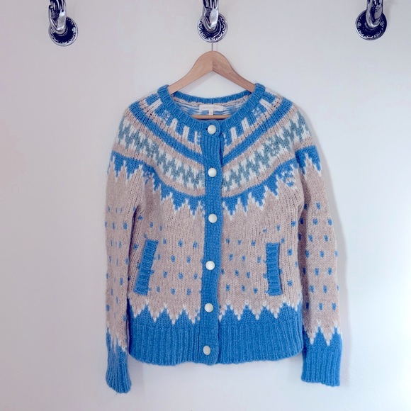 LoveShackFancy Fair Isle Alpaca Cardigan Sweater - size S, like new - Picture 7 of 9